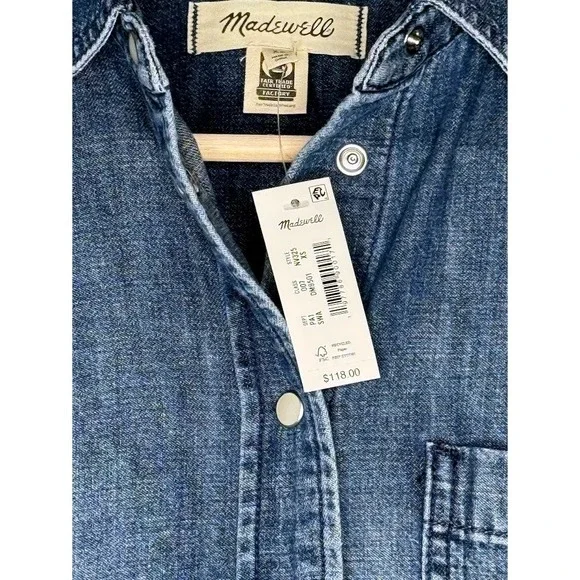 Madewell Denim Short Sleeve Tie Dye Bleach Button Down Shirt NV325 Blue XS NEW - Picture 3 of 10